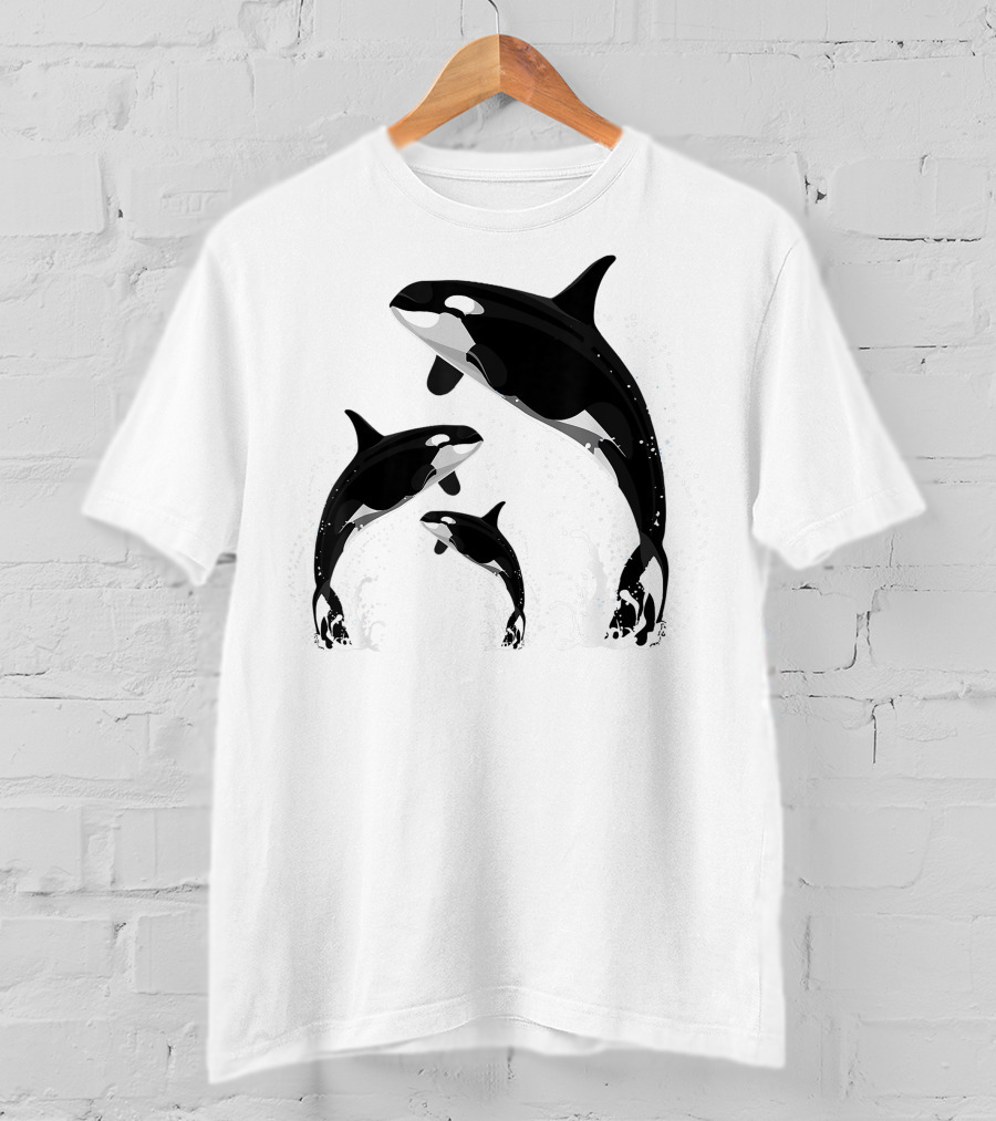Jumping Orca Killer Whales Splashing Water Embrace T-Shirt