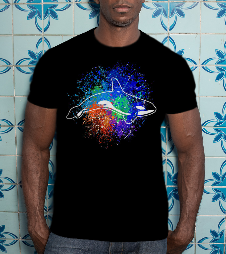 Killer Whale Orca Colorful Ocean Splatter Art Sea Animal T-Shirt