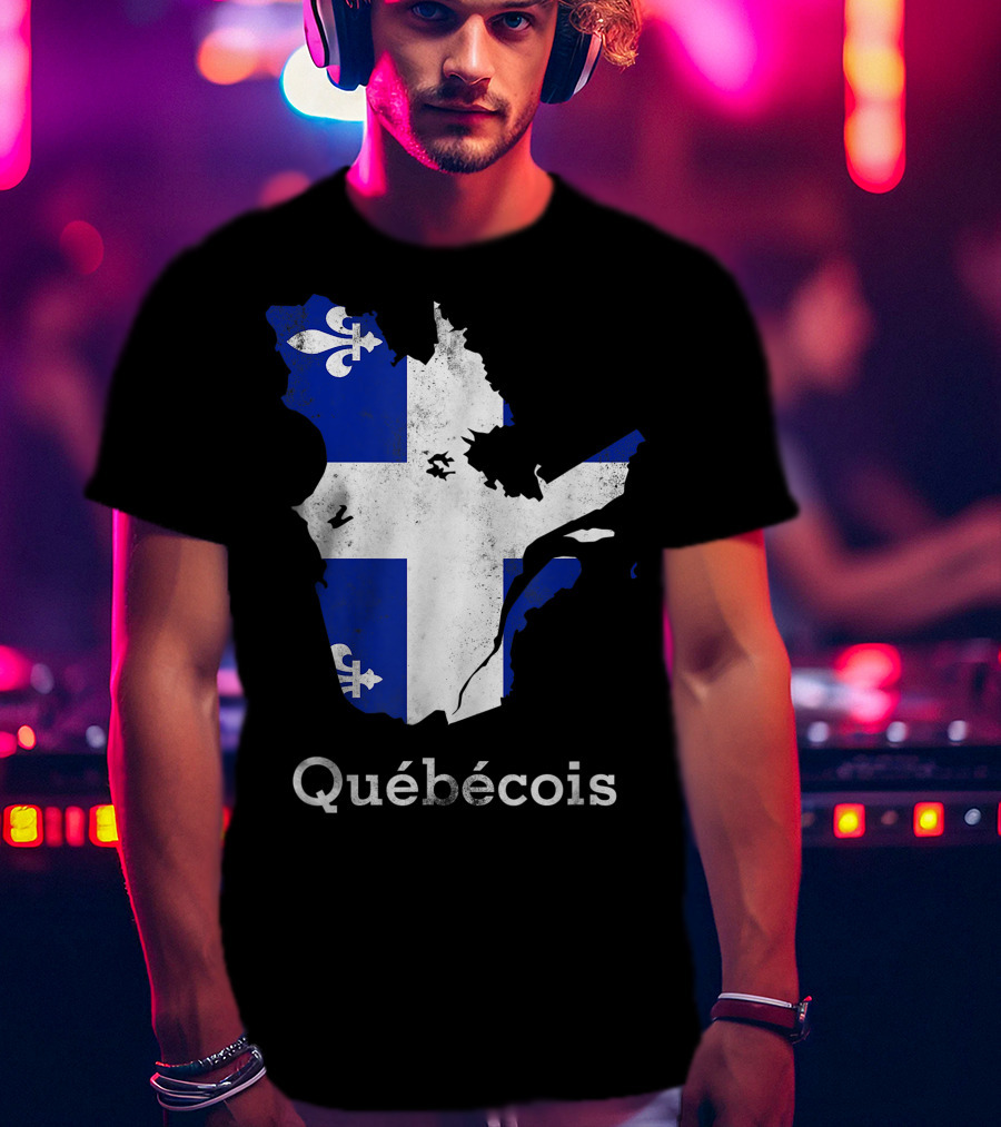 Québecois Province Map Fleur-de-Lis Montreal Quebec Flag T-Shirt