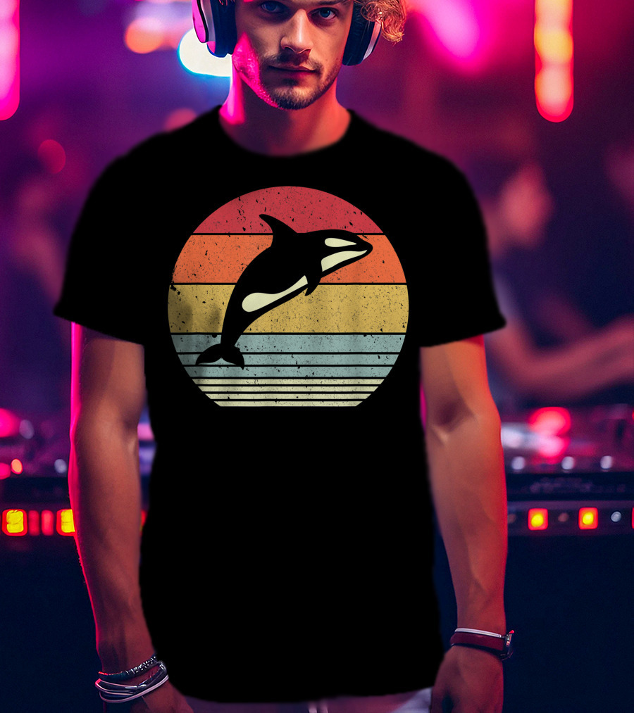Orca Retro Sunset Style Ocean Stripes T-Shirt