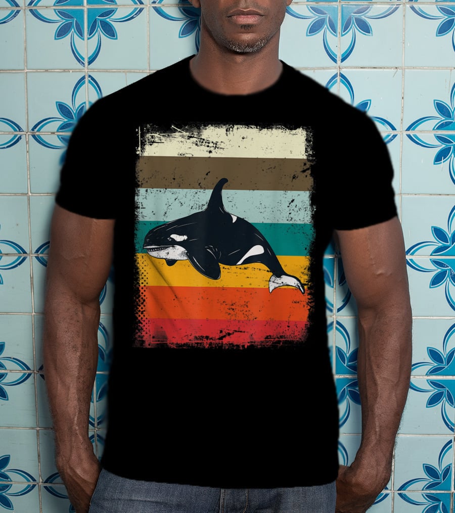 Retro Orca Vintage Stripes T-Shirt