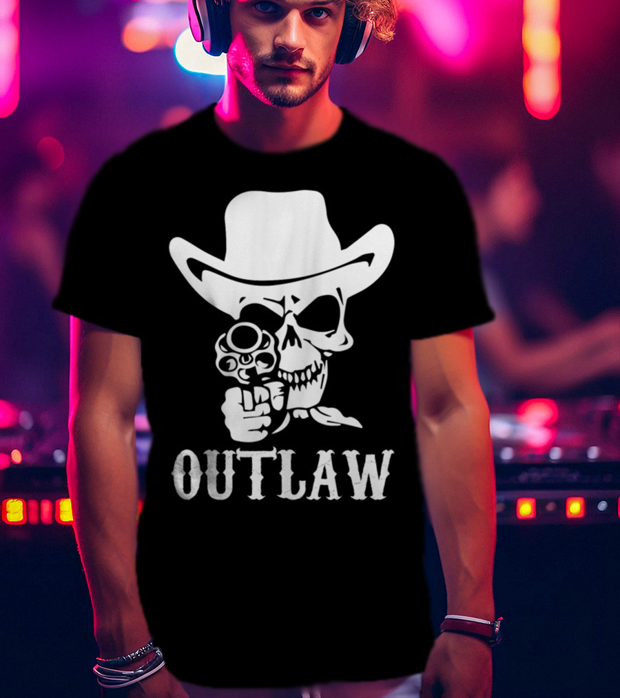 19 Outlaw Cowboy Motorbike 0997 Vintage Wild West Adventure Rider T-Shirt
