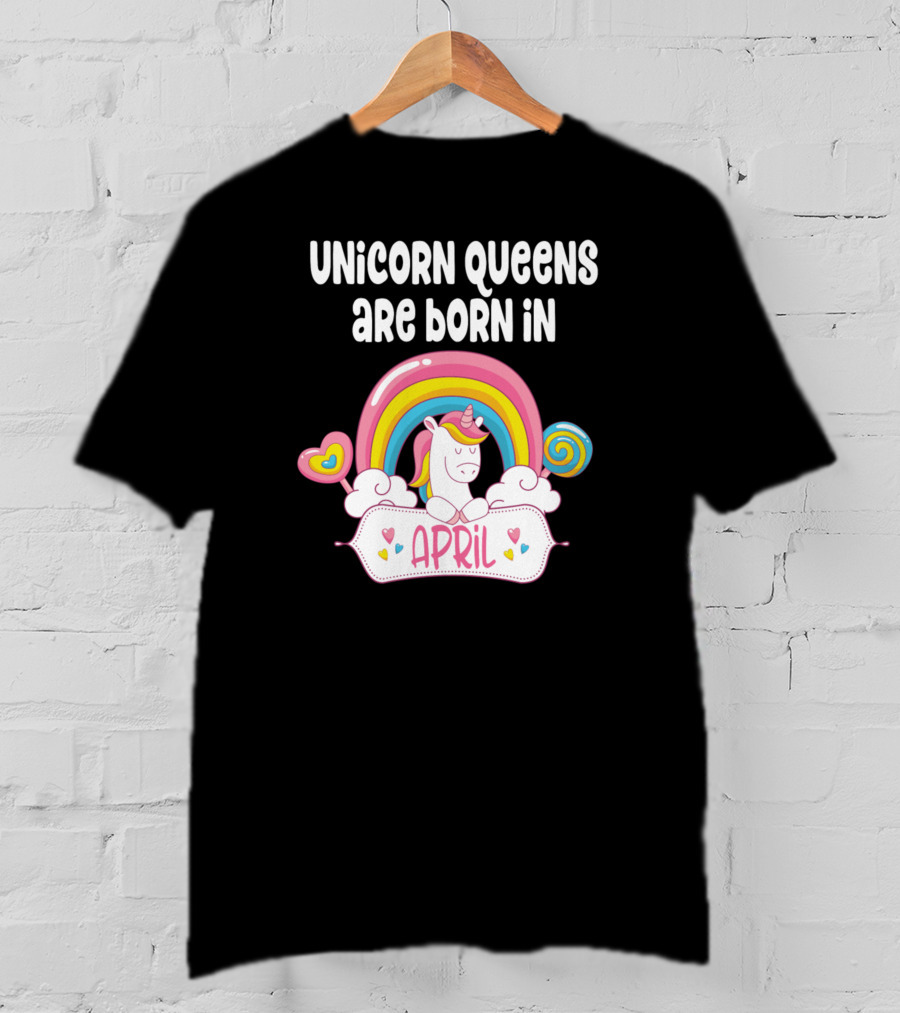 April Unicorn With Rainbow And Heart Elements T-Shirt