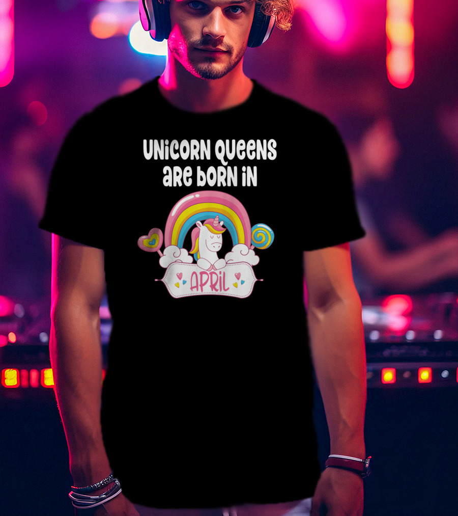 April Unicorn With Rainbow And Heart Elements T-Shirt