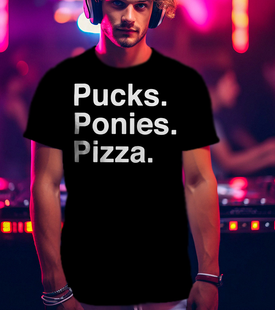 Elio Imbornone Pucks Ponies Pizza Fun T-Shirt