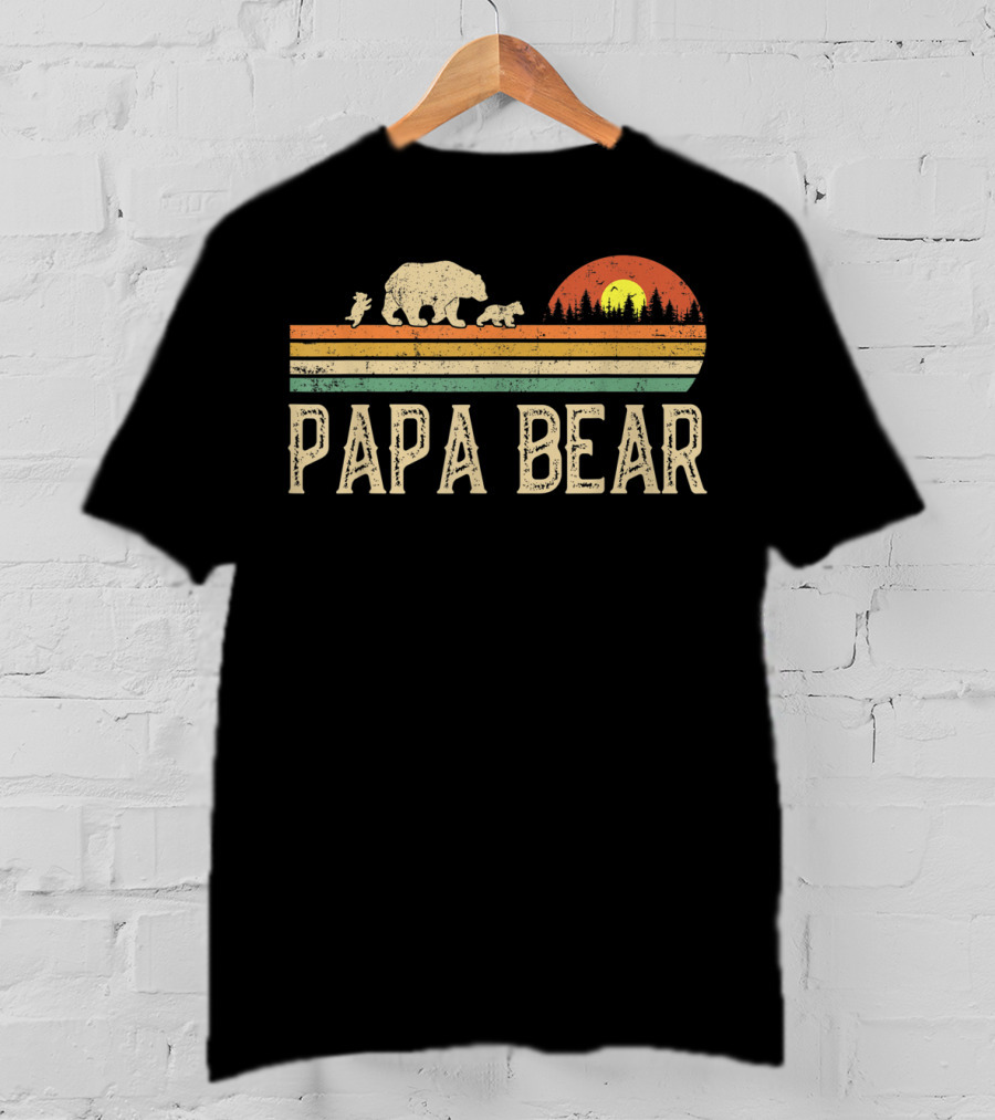 Papa Bear Vintage Sunset Bear Family Wildling Dad T-Shirt