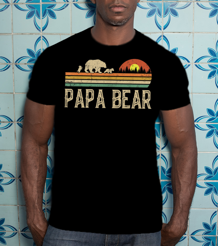 Papa Bear Vintage Sunset Bear Family Wildling Dad T-Shirt