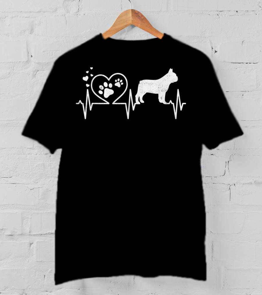 Frenchie French Bulldog Heartbeat Mom Dad Mama Love T-Shirt