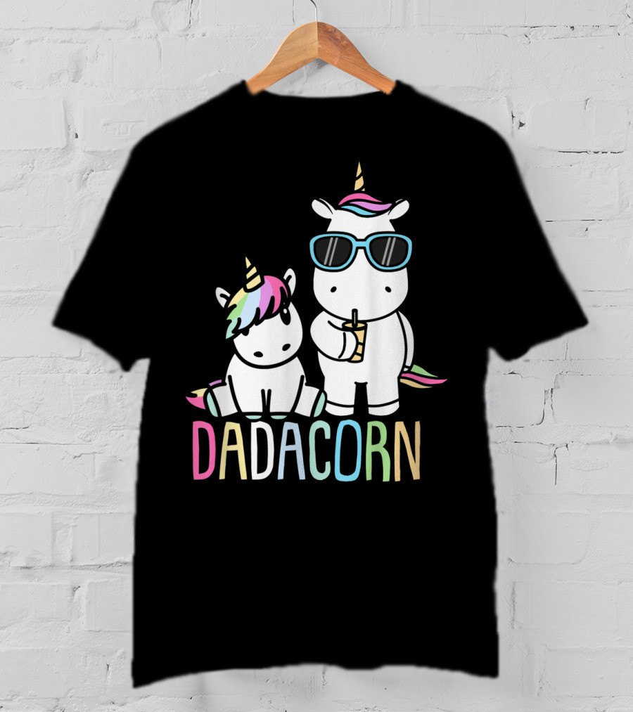 Funny Dadacorn Unicorn Dad Baby With Cute Rainbow Horns And Pastel Colors T-Shirt