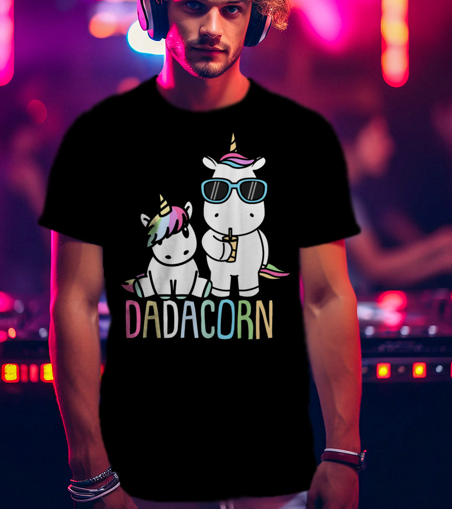 Funny Dadacorn Unicorn Dad Baby With Cute Rainbow Horns And Pastel Colors T-Shirt