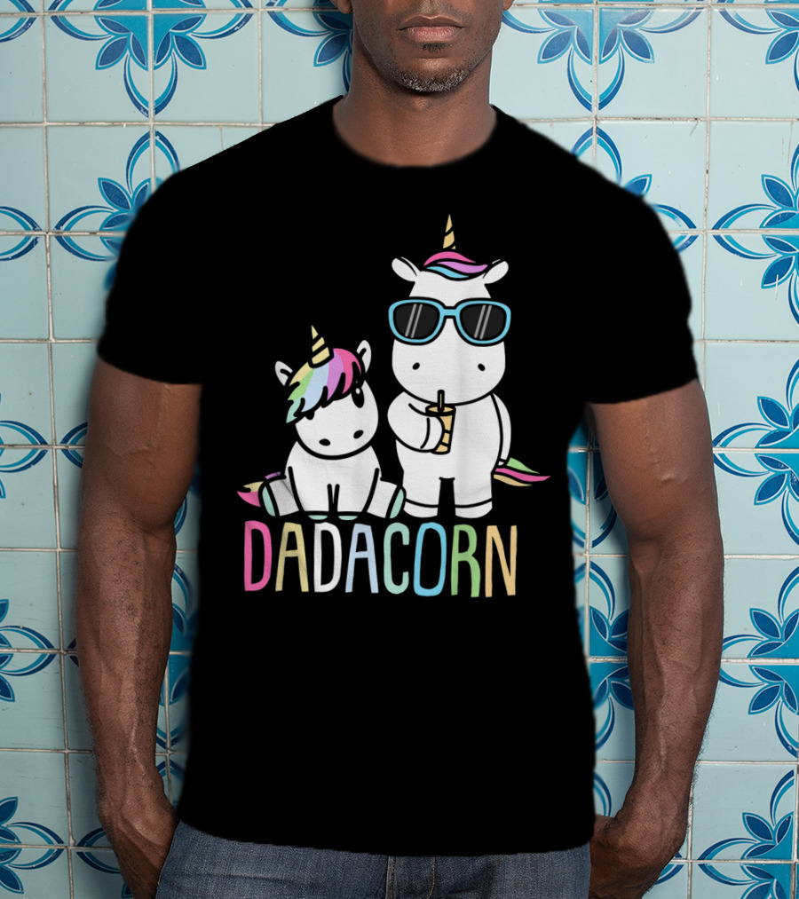 Funny Dadacorn Unicorn Dad Baby With Cute Rainbow Horns And Pastel Colors T-Shirt