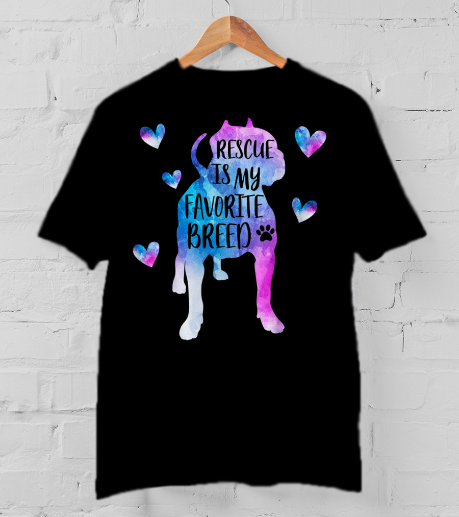 Rescue Is My Favorite Breed Watercolor Pitbull Hearts T-Shirt