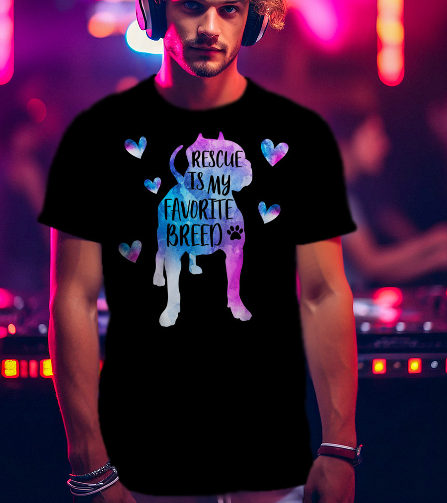 Rescue Is My Favorite Breed Watercolor Pitbull Hearts T-Shirt