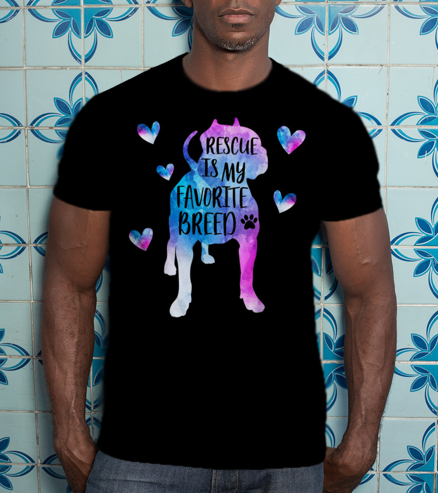 Rescue Is My Favorite Breed Watercolor Pitbull Hearts T-Shirt