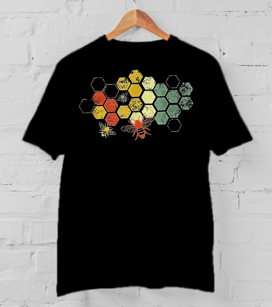 Beekeeper Beekeeping Honey Vintage Honeycomb Bees Hexagon T-Shirt