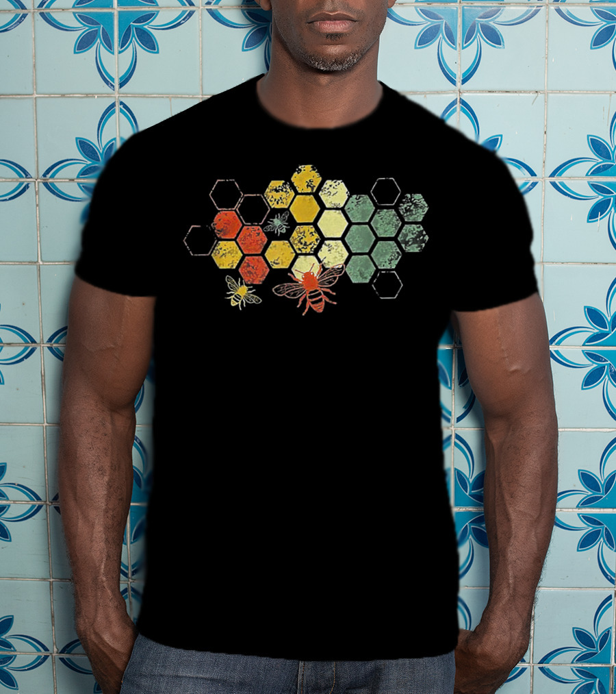 Beekeeper Beekeeping Honey Vintage Honeycomb Bees Hexagon T-Shirt