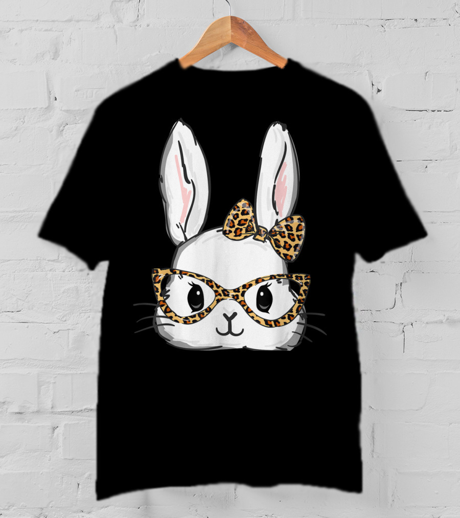 Bunny Rabbit Leopard Glasses Bow Easter T-Shirt