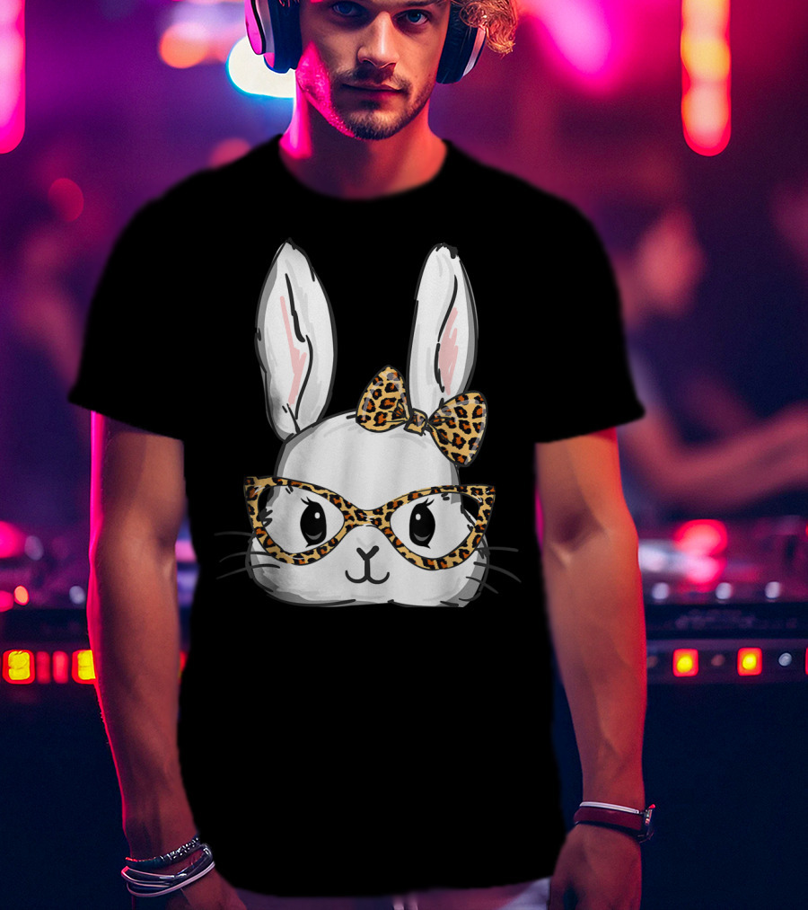 Bunny Rabbit Leopard Glasses Bow Easter T-Shirt