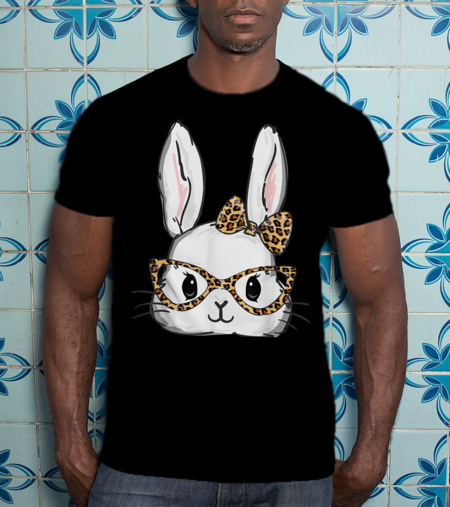 Bunny Rabbit Leopard Glasses Bow Easter T-Shirt