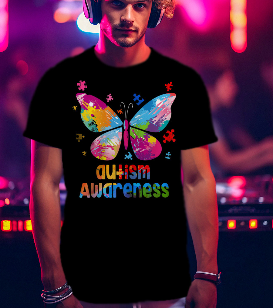 Autism Awareness Butterfly Puzzle Piece Girls T-Shirt