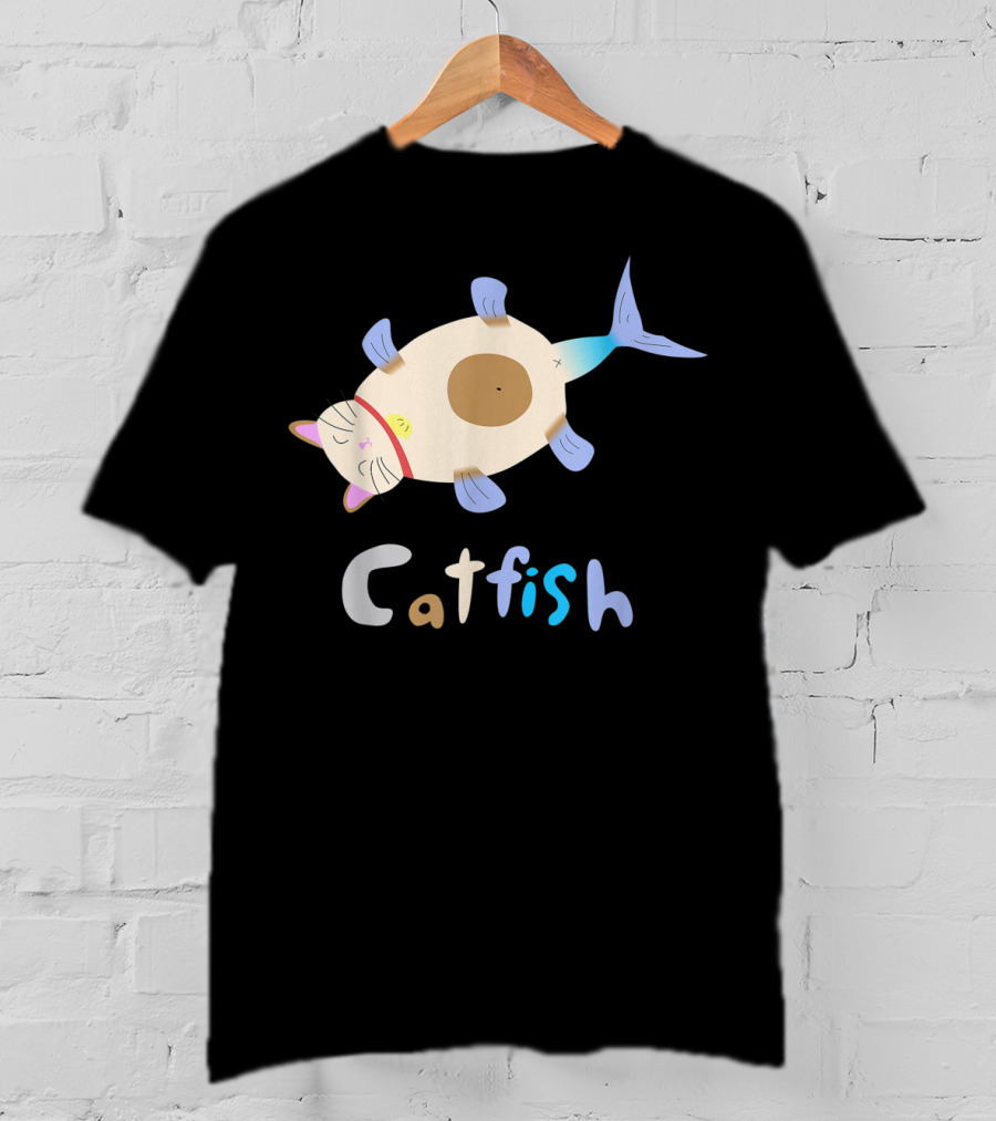 Catfish Sleeping Cat Head Fish Body Playful T-Shirt
