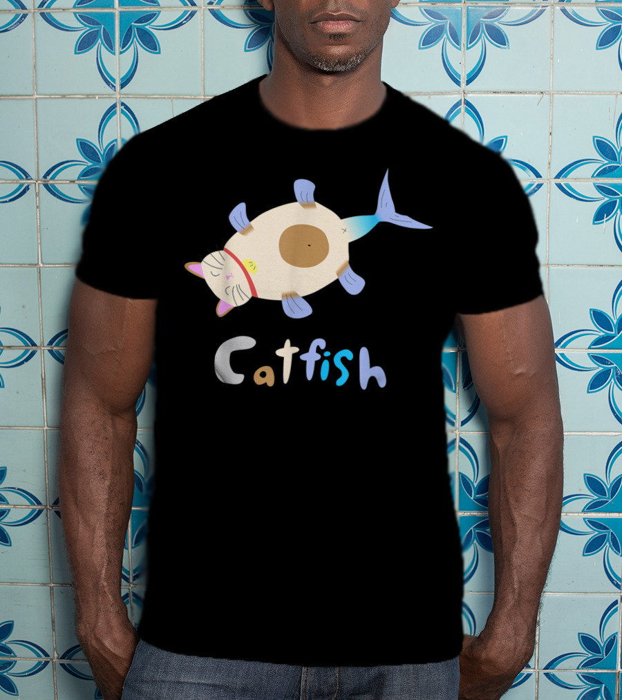 Catfish Sleeping Cat Head Fish Body Playful T-Shirt