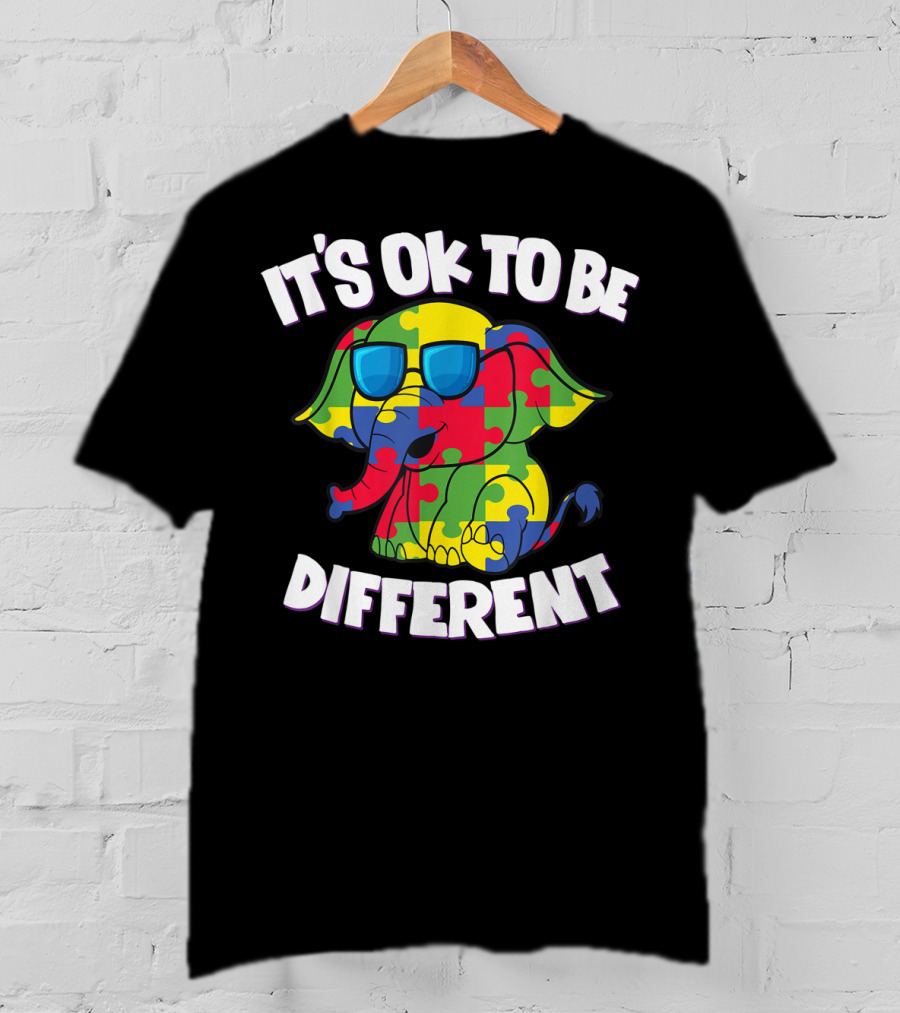 It's Ok To Be Different Autism Awareness Elephant Puzzle T-Shirt