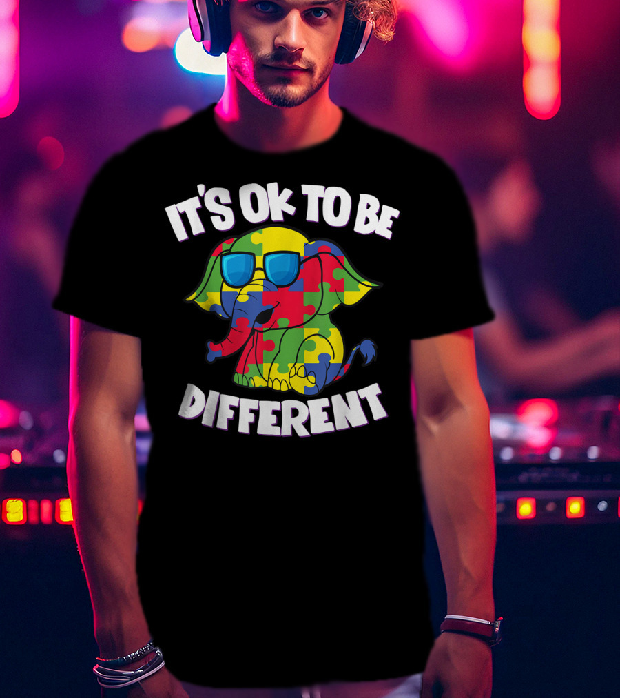 It's Ok To Be Different Autism Awareness Elephant Puzzle T-Shirt