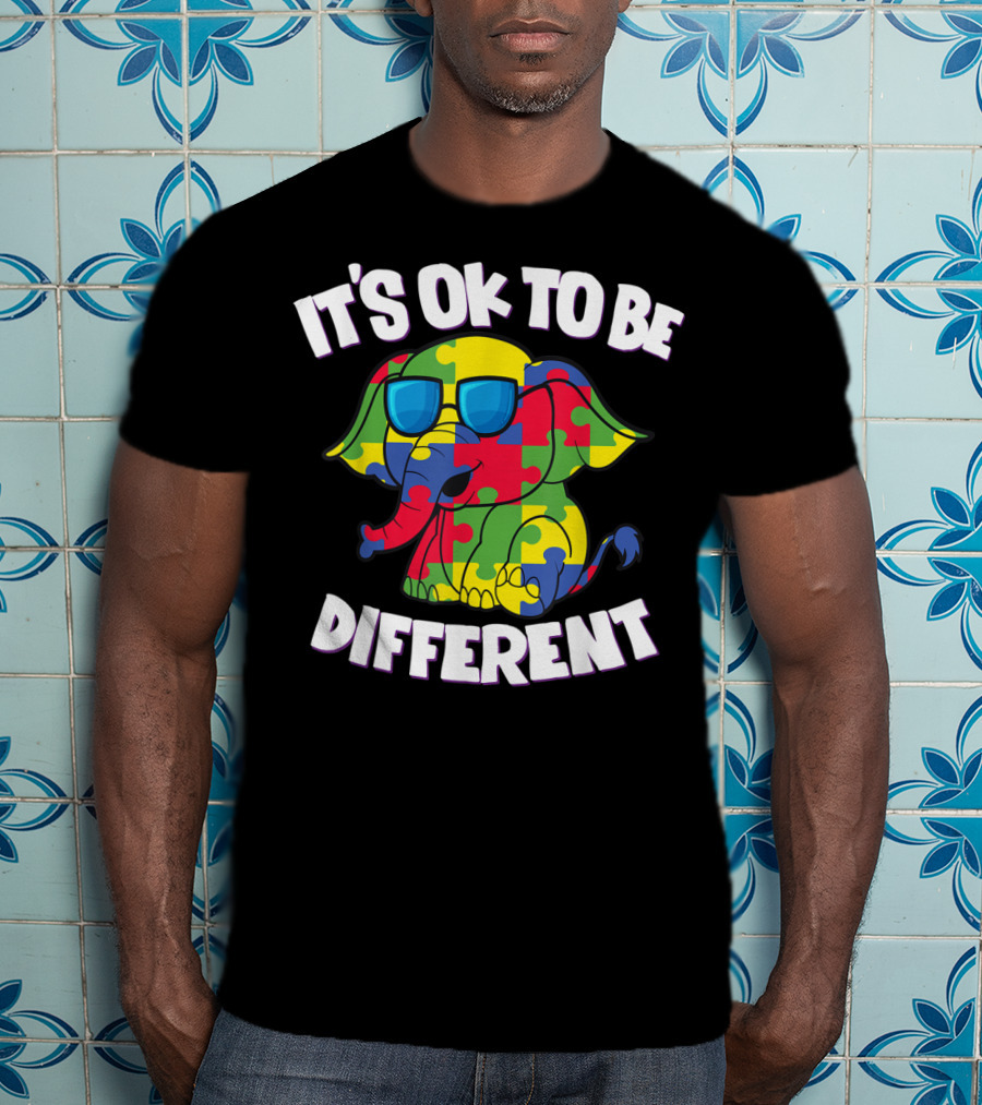 It's Ok To Be Different Autism Awareness Elephant Puzzle T-Shirt