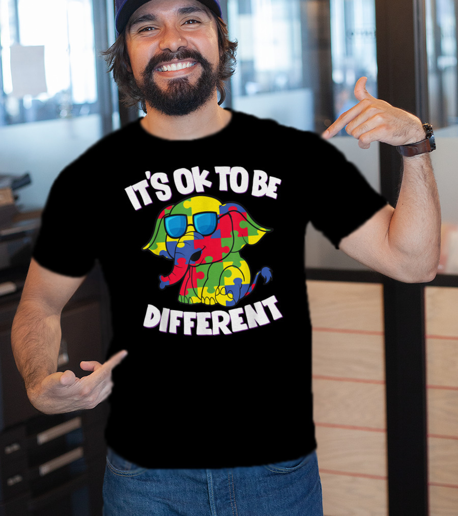 It's Ok To Be Different Autism Awareness Elephant Puzzle T-Shirt