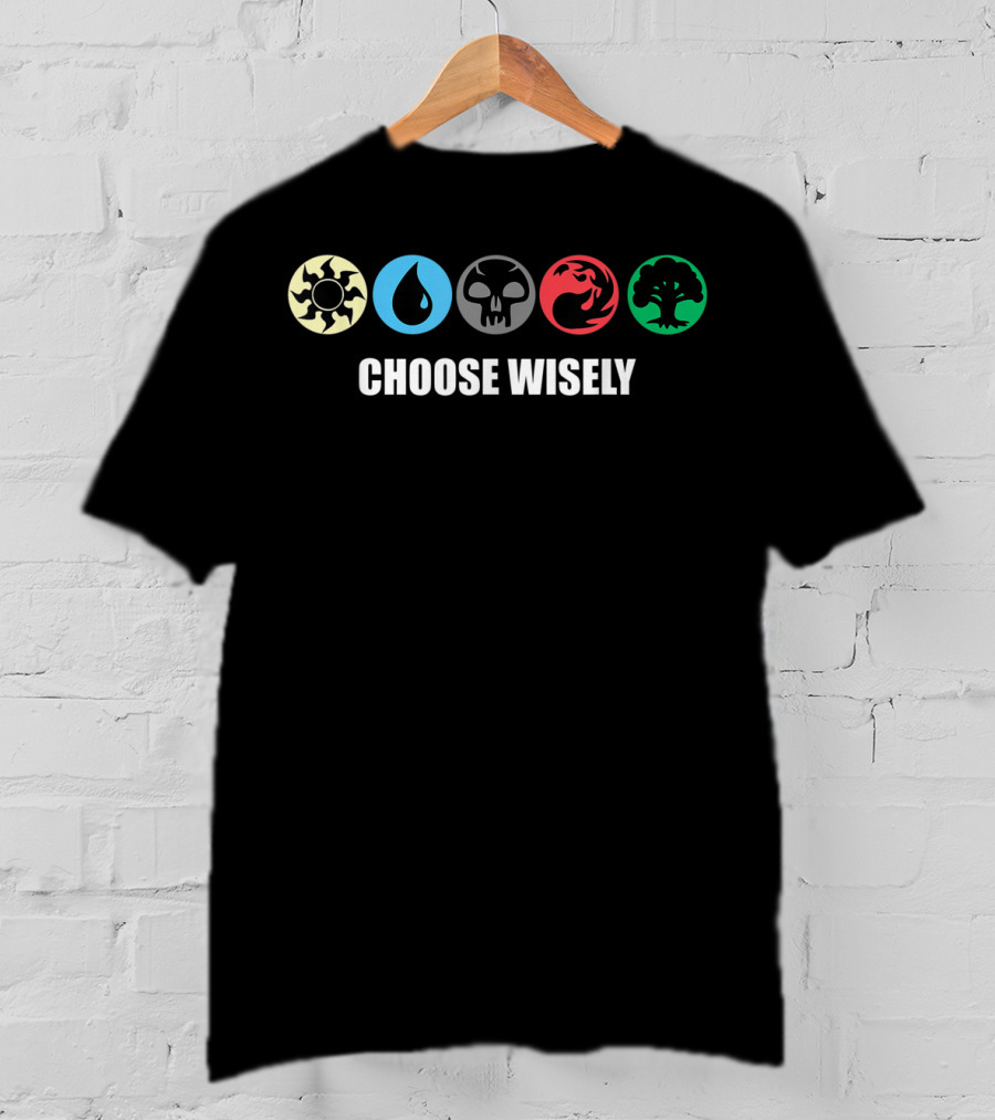 Mana Symbols Gathering Magic Choose Wisely Blue Red Green Iconic Fantasy Elements T-Shirt