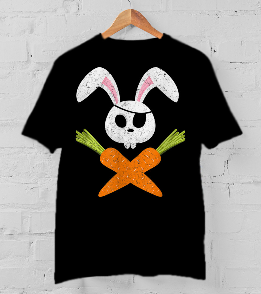 Funny Easter Bunny Rabbit Pirate Skull With Crossed Carrots T-Shirt