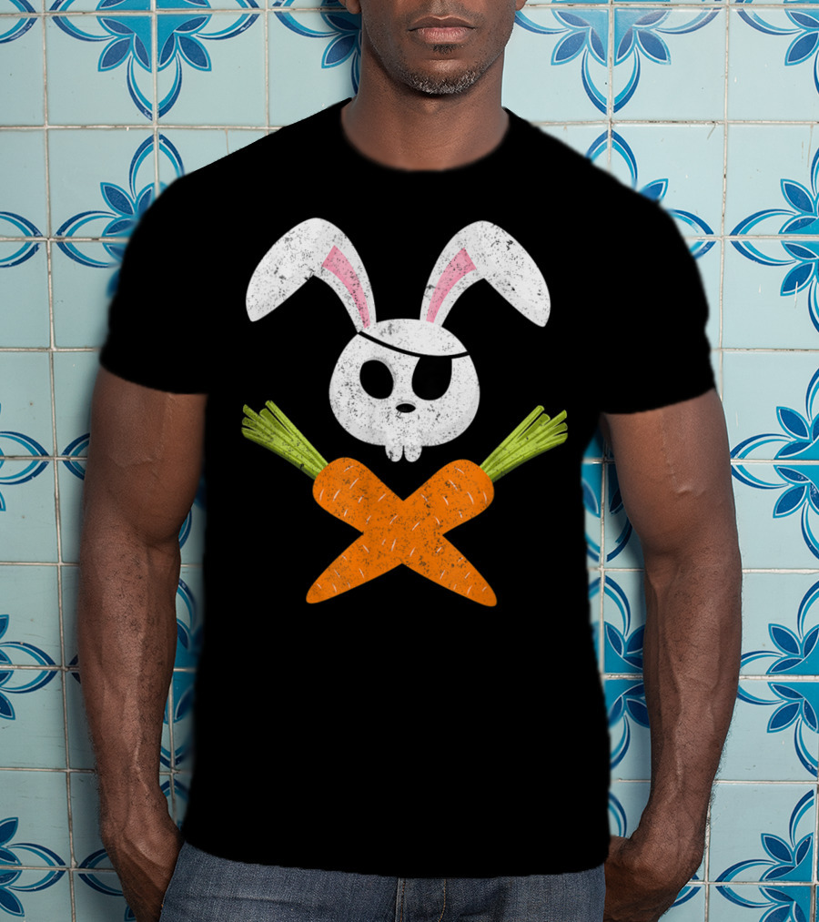 Funny Easter Bunny Rabbit Pirate Skull With Crossed Carrots T-Shirt