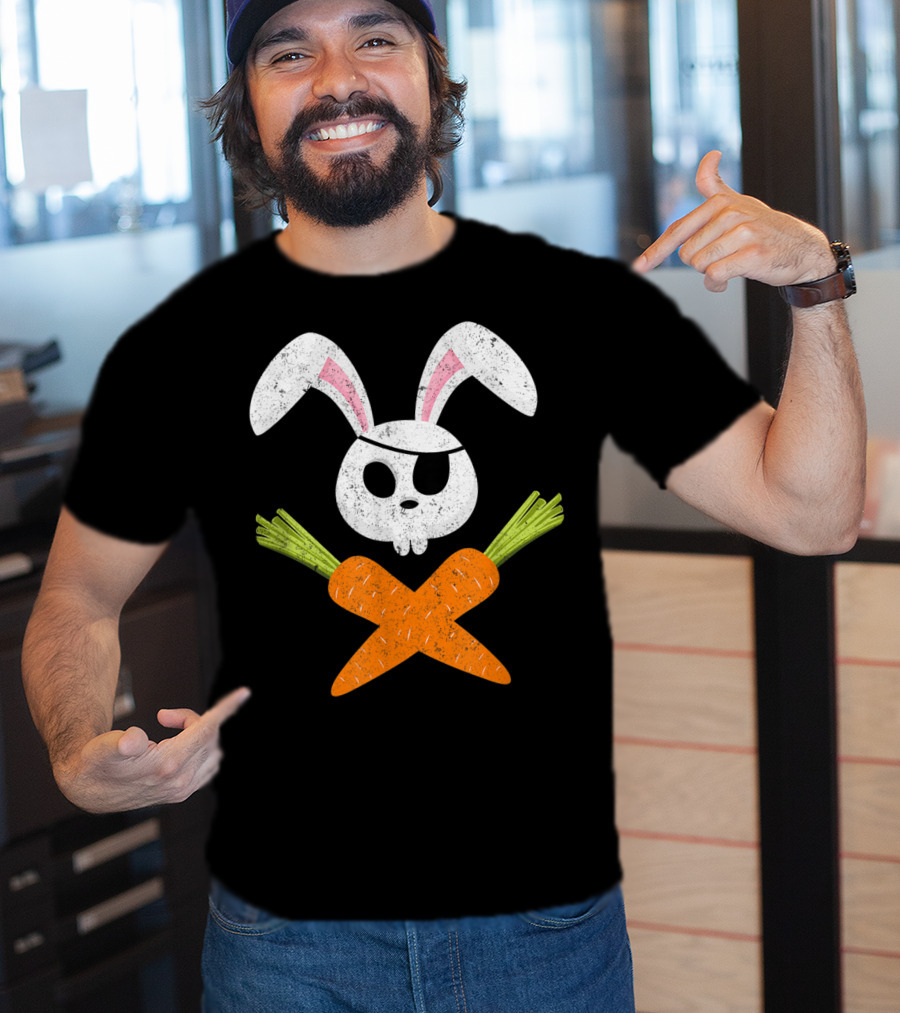 Funny Easter Bunny Rabbit Pirate Skull With Crossed Carrots T-Shirt