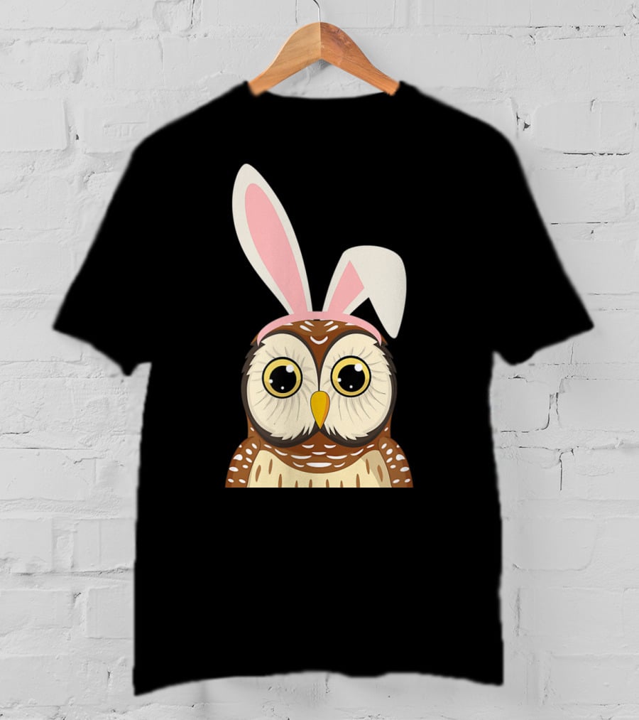 Funny Owl Bunny Ear Easter Egg Hunting Rabbit Day T-Shirt