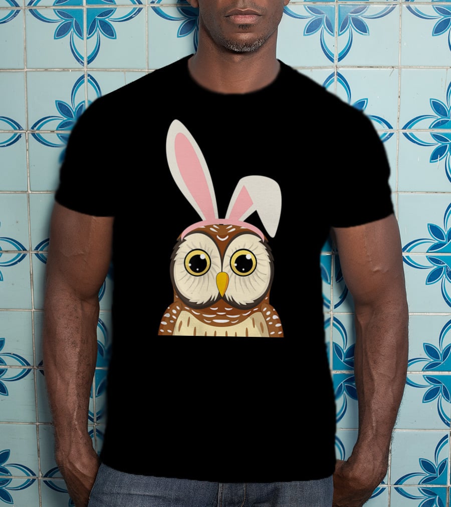 Funny Owl Bunny Ear Easter Egg Hunting Rabbit Day T-Shirt