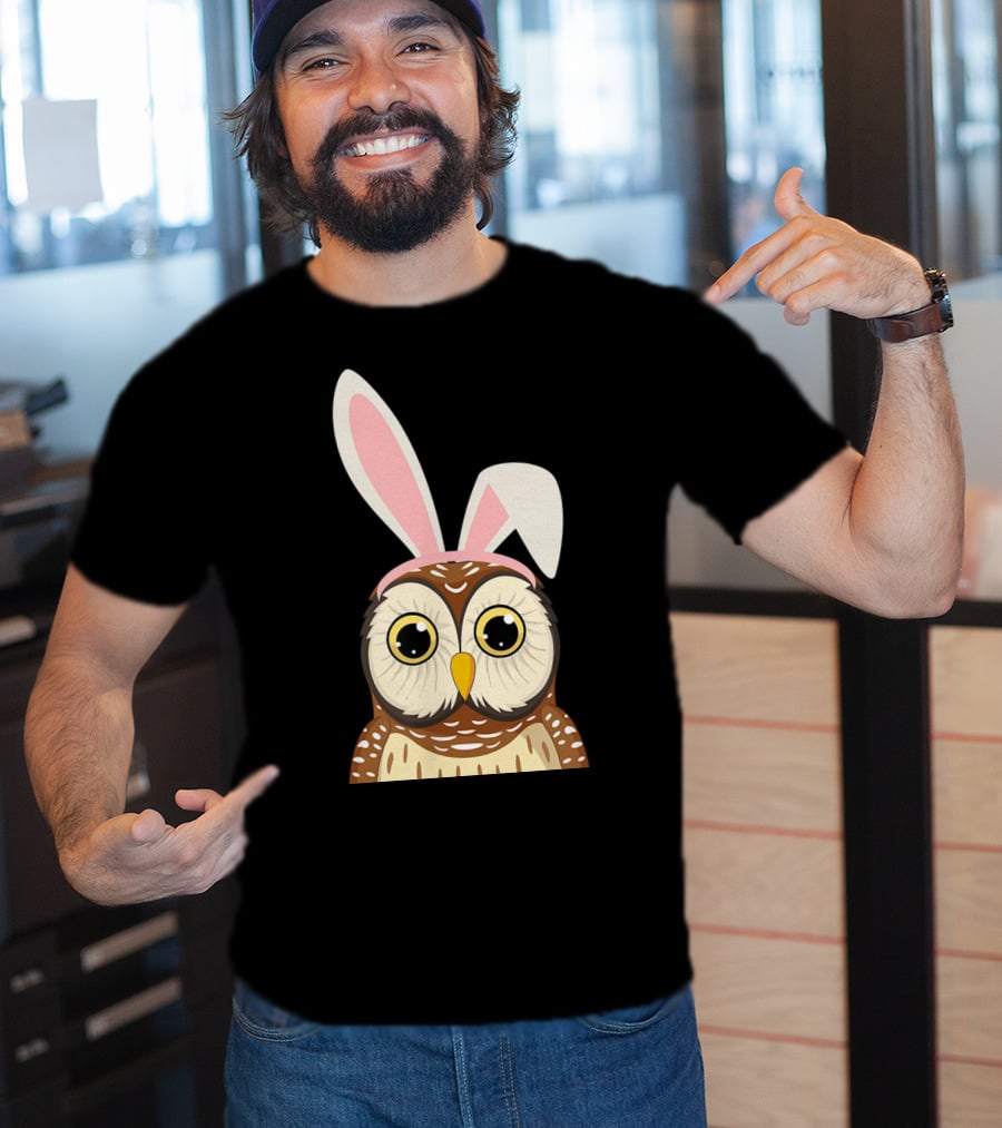 Funny Owl Bunny Ear Easter Egg Hunting Rabbit Day T-Shirt