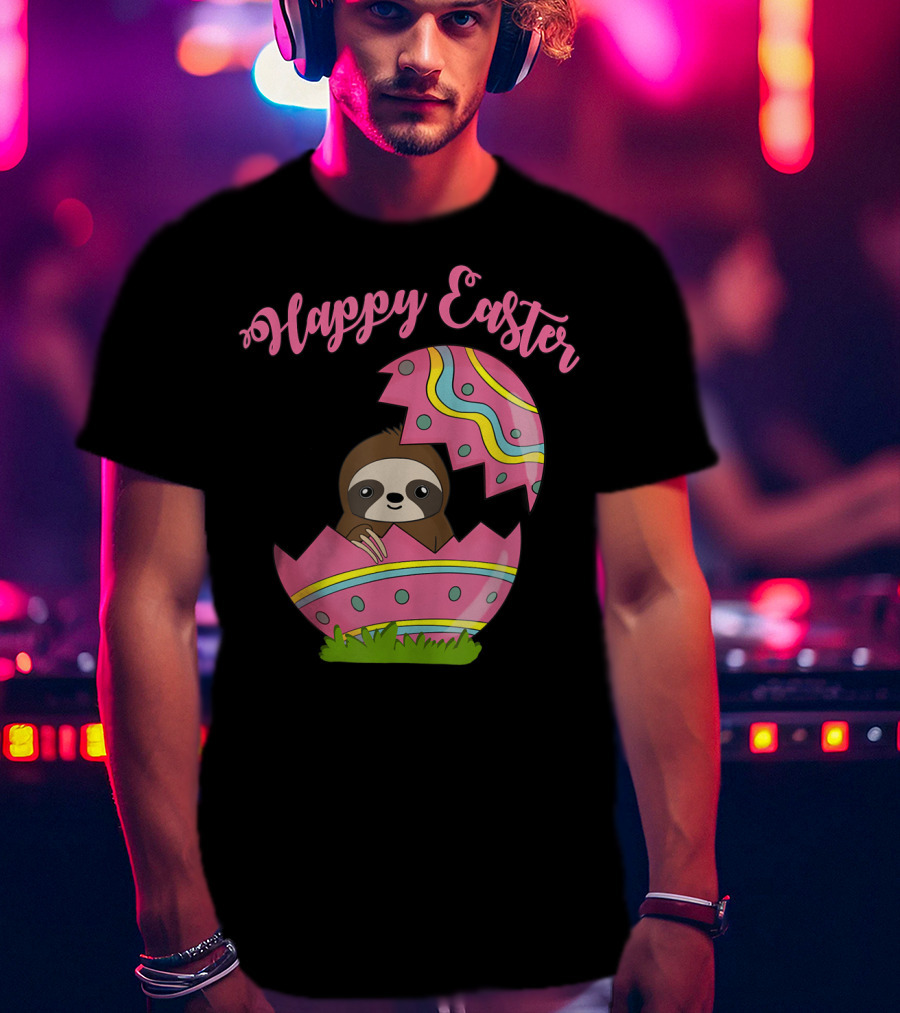 Happy Easter Sloth In Colorful Easter Egg T-Shirt