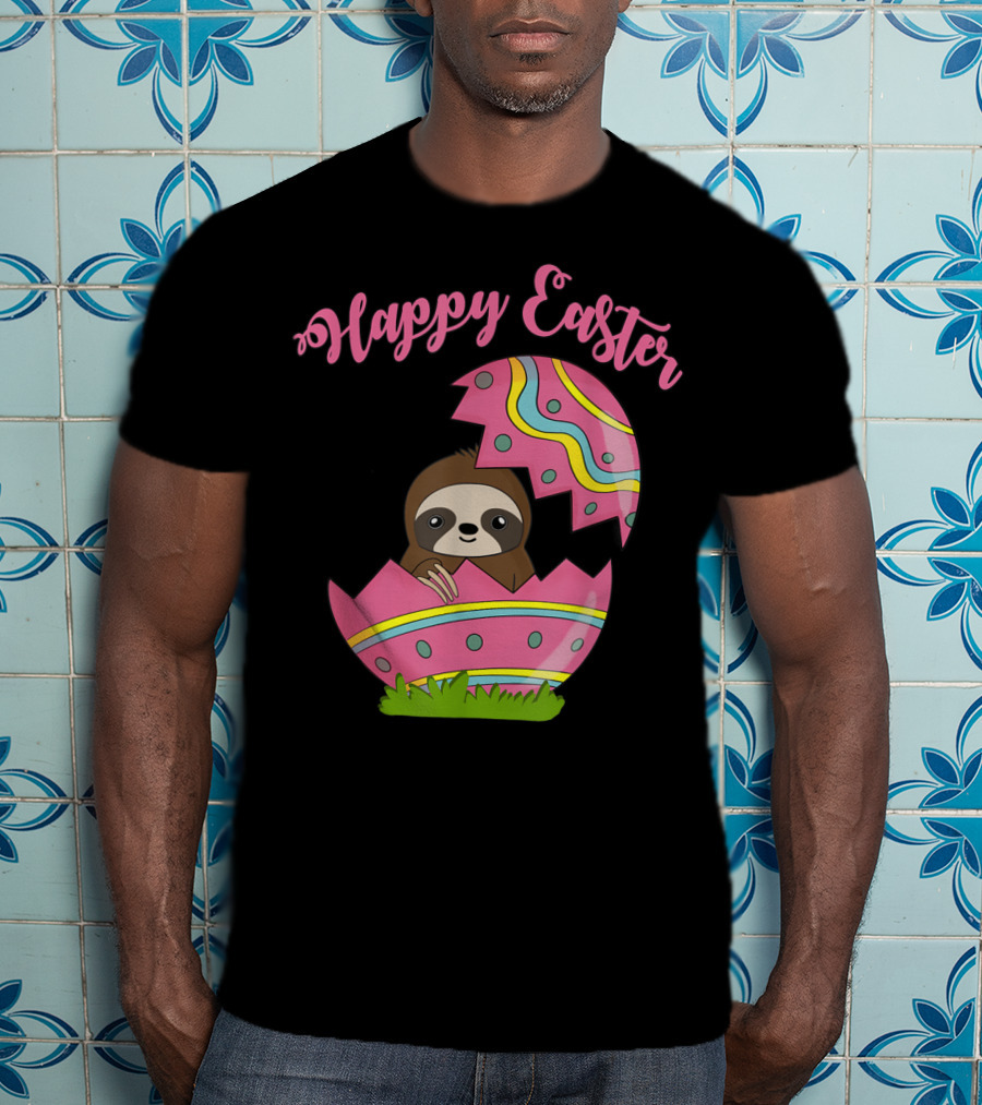 Happy Easter Sloth In Colorful Easter Egg T-Shirt