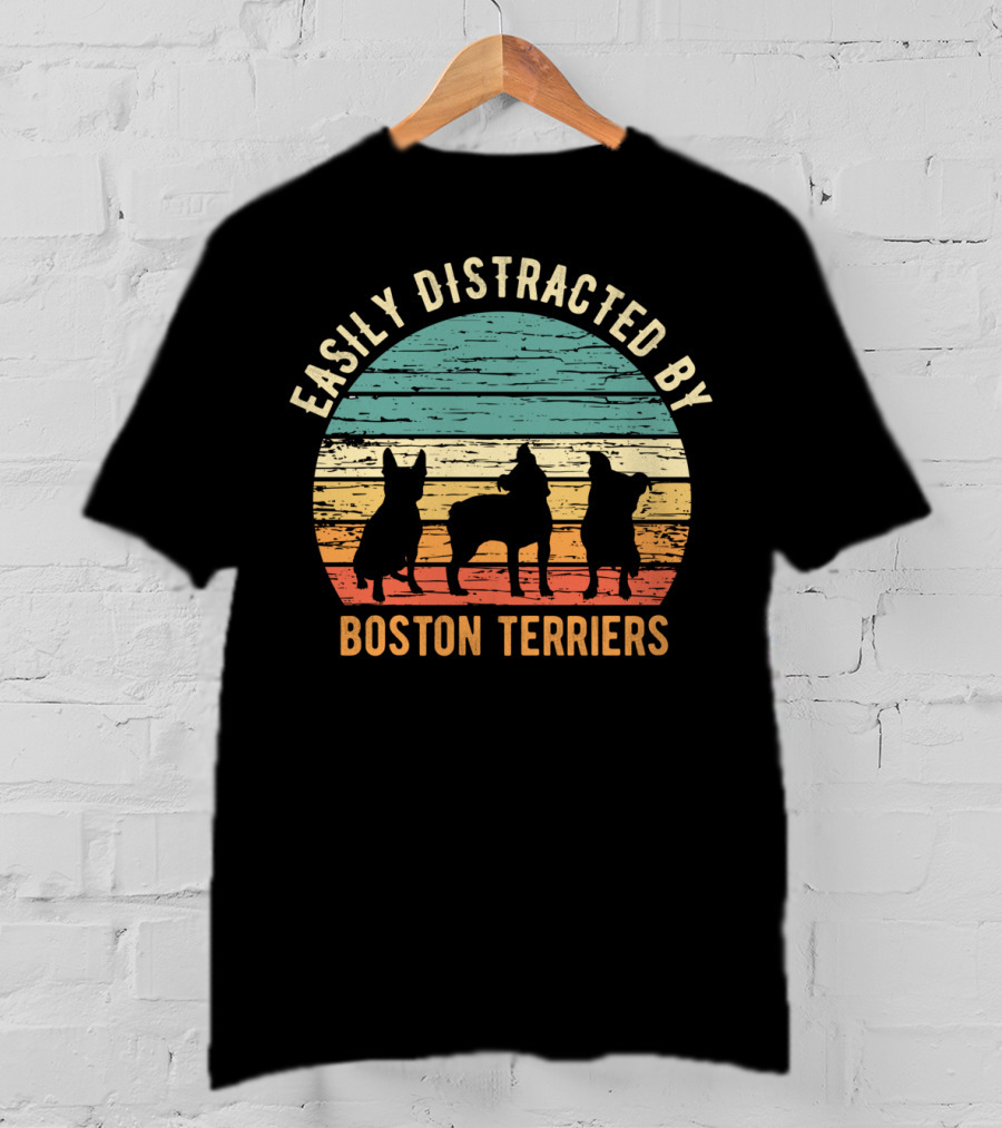 Easily Distracted By Boston Terriers Vintage Sunset T-Shirt