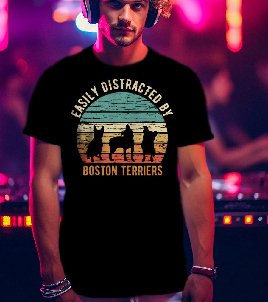 Easily Distracted By Boston Terriers Vintage Sunset T-Shirt