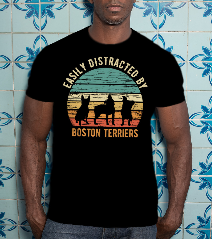 Easily Distracted By Boston Terriers Vintage Sunset T-Shirt