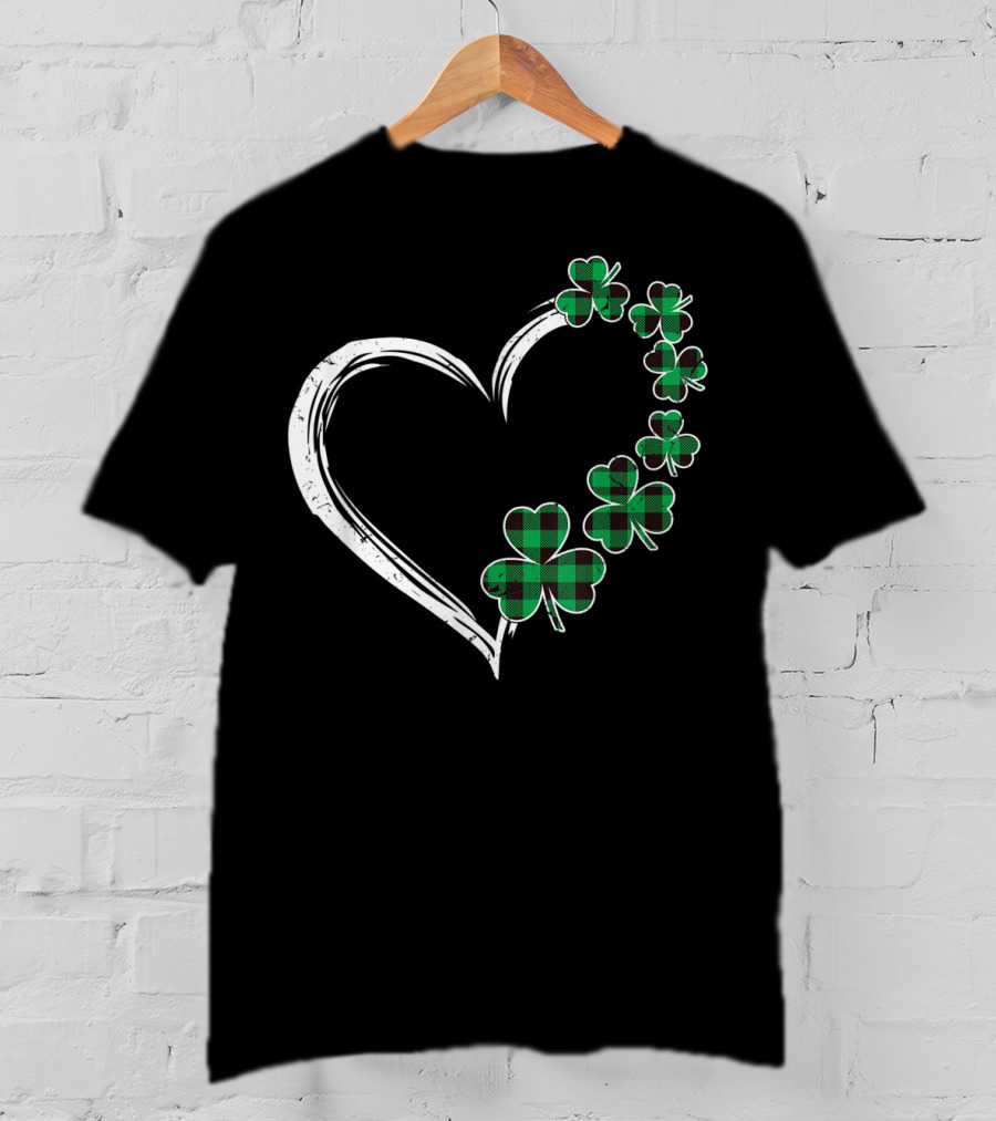 Heart Plaid Shamrock Clover Green T-Shirt