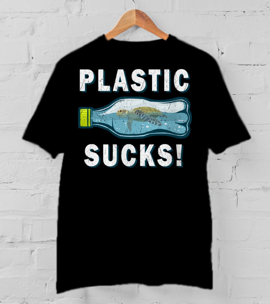 Plastic Sucks Sea Turtle In Bottle Climate Change Earth Day T-Shirt