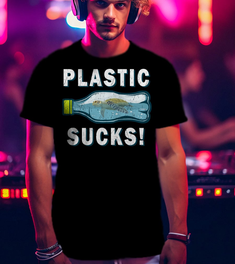 Plastic Sucks Sea Turtle In Bottle Climate Change Earth Day T-Shirt