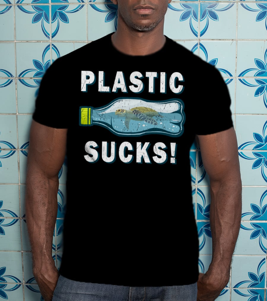 Plastic Sucks Sea Turtle In Bottle Climate Change Earth Day T-Shirt