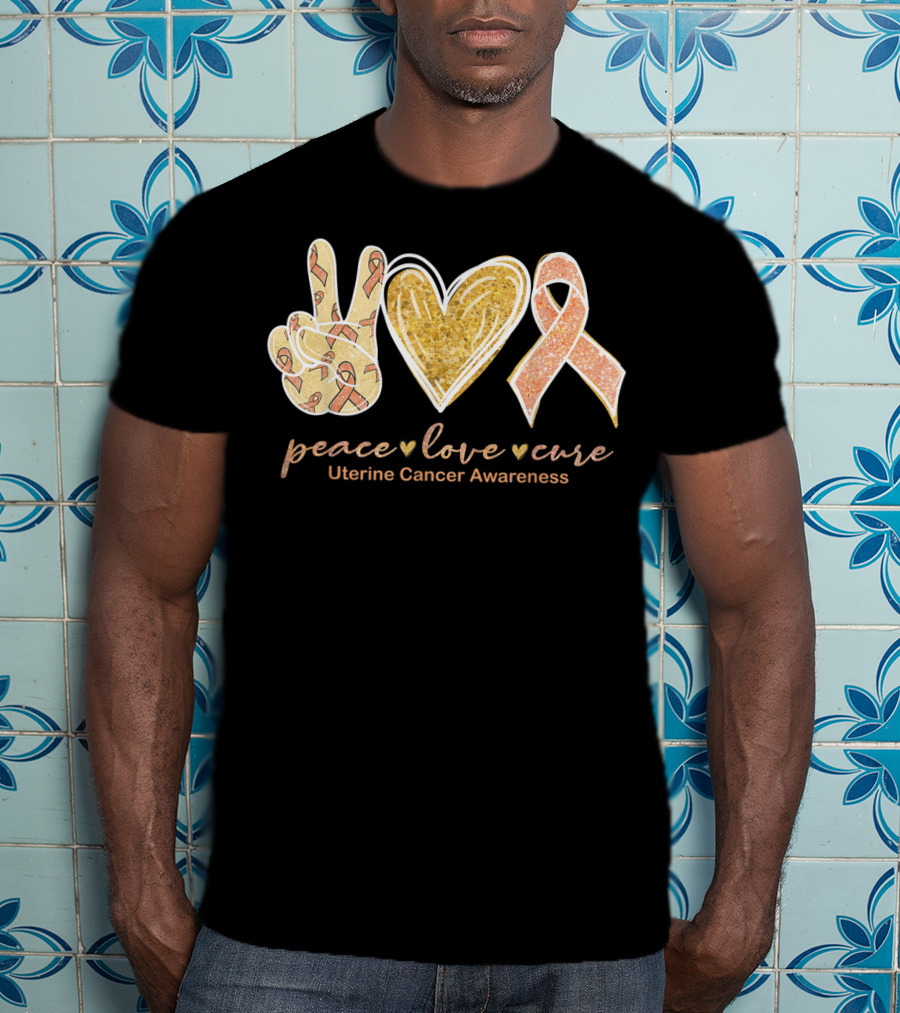 Peace Love Cure Uterine Cancer Awareness Peach T-Shirt