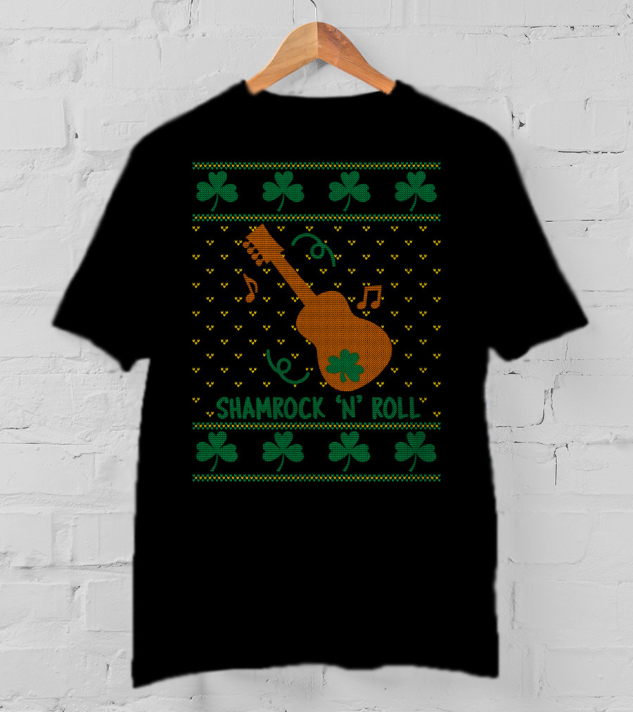 Shamrock N Roll Guitar Music Notes Ugly T-Shirt