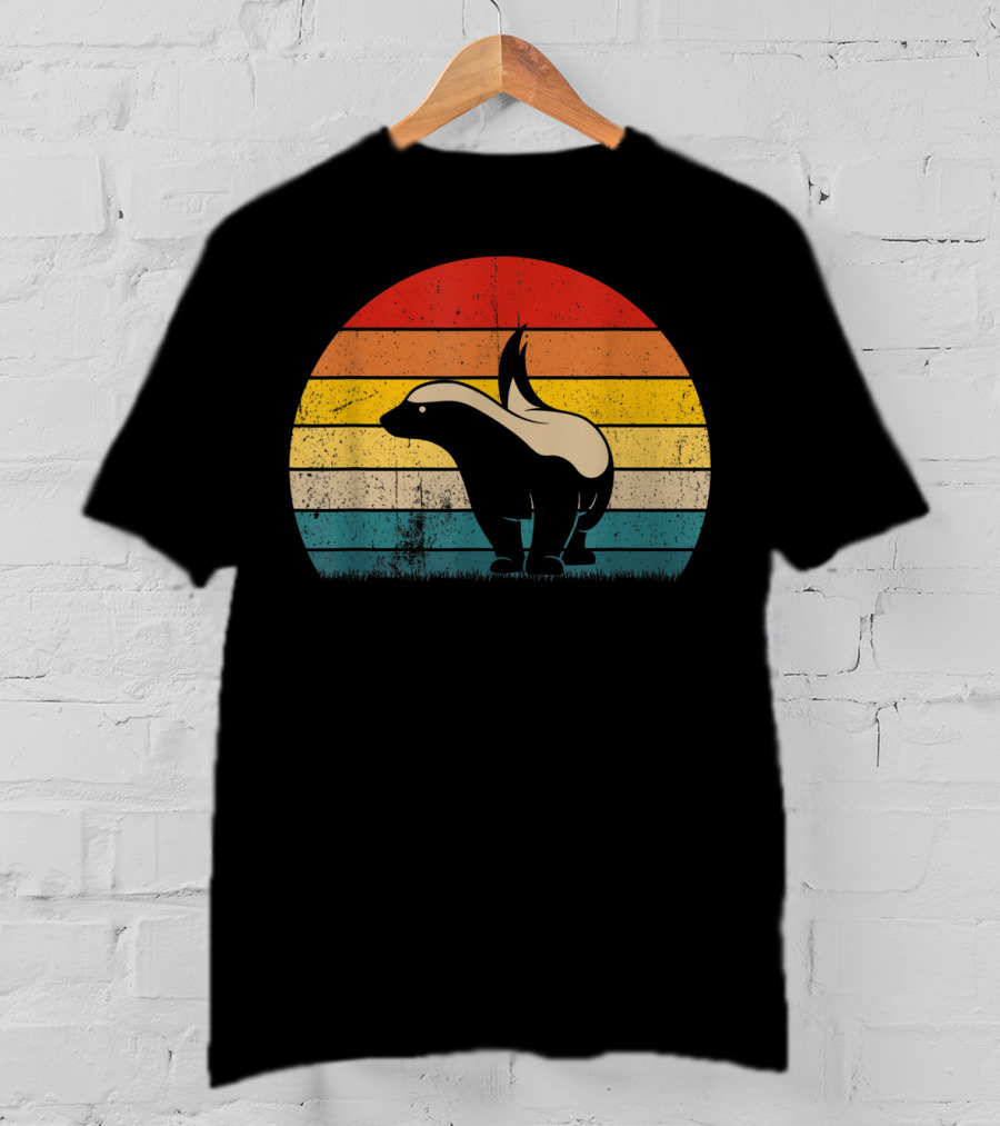 Honey Badger Vintage Sunset Silhouette Retro Style Animal T-Shirt