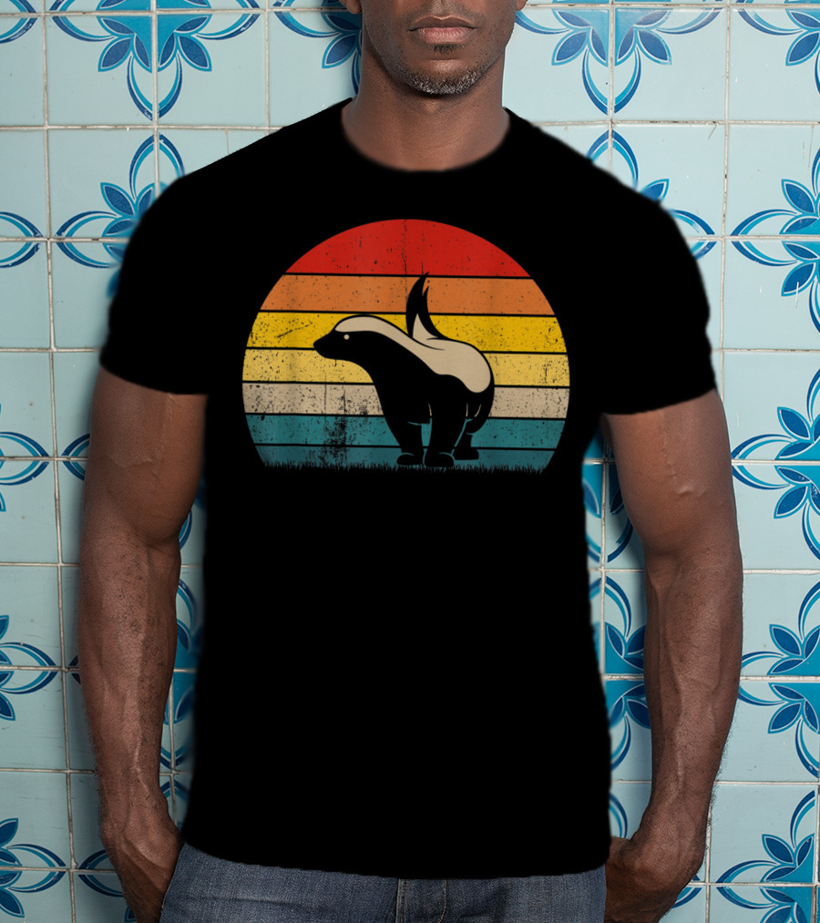 Honey Badger Vintage Sunset Silhouette Retro Style Animal T-Shirt